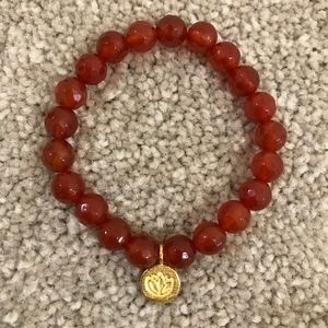 Carnelian Beaded Stretch Bracelet with Gold Lotus